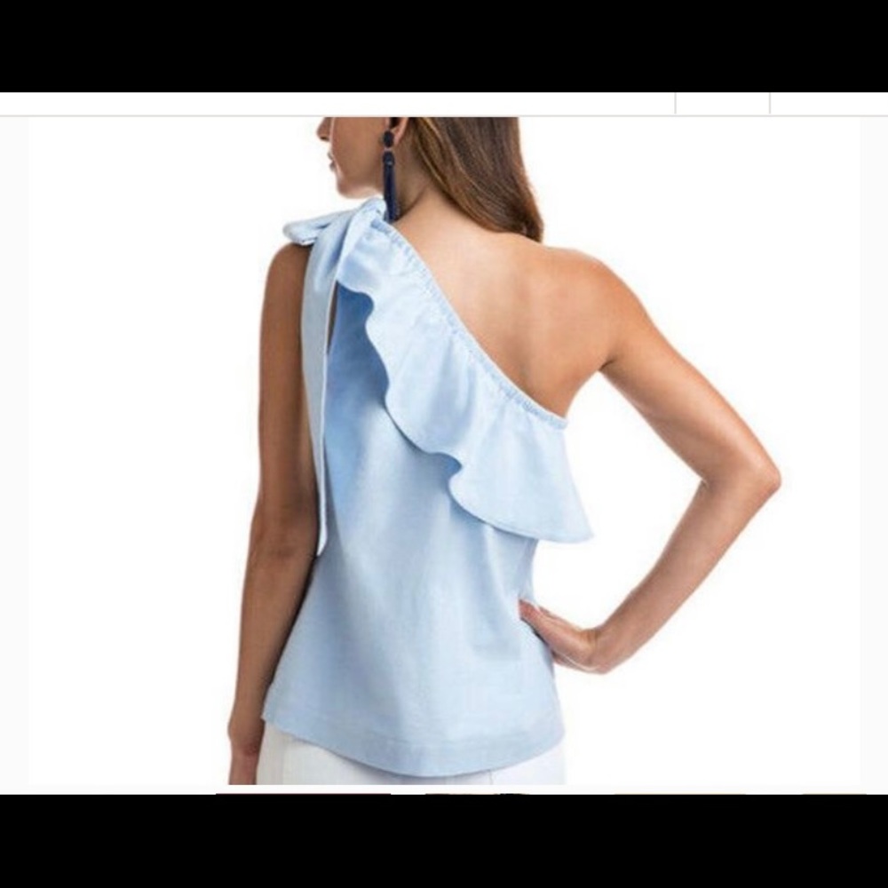 Vineyard Vines light blue chambray one shoulder flutter top - Picture 3 of 6